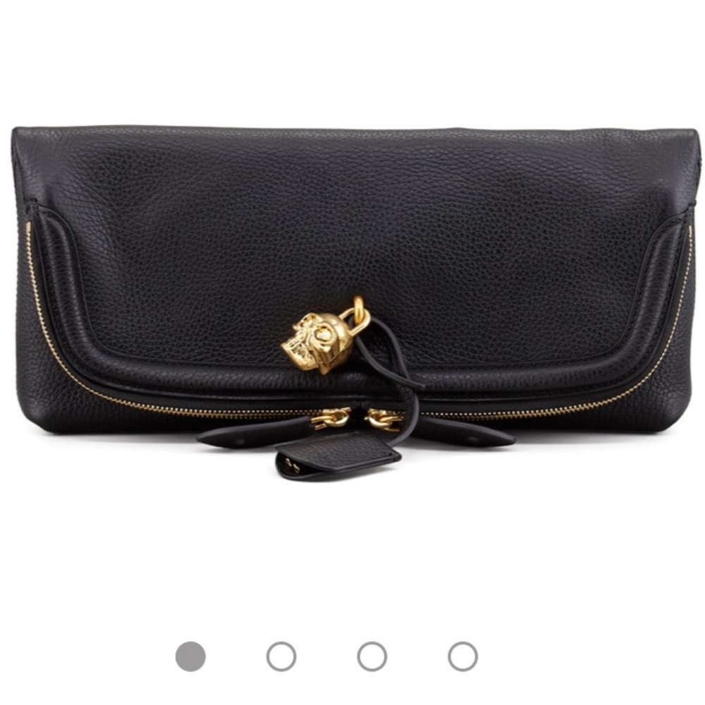 Alexander McQueen Black Skull Padlock Fold Clutch